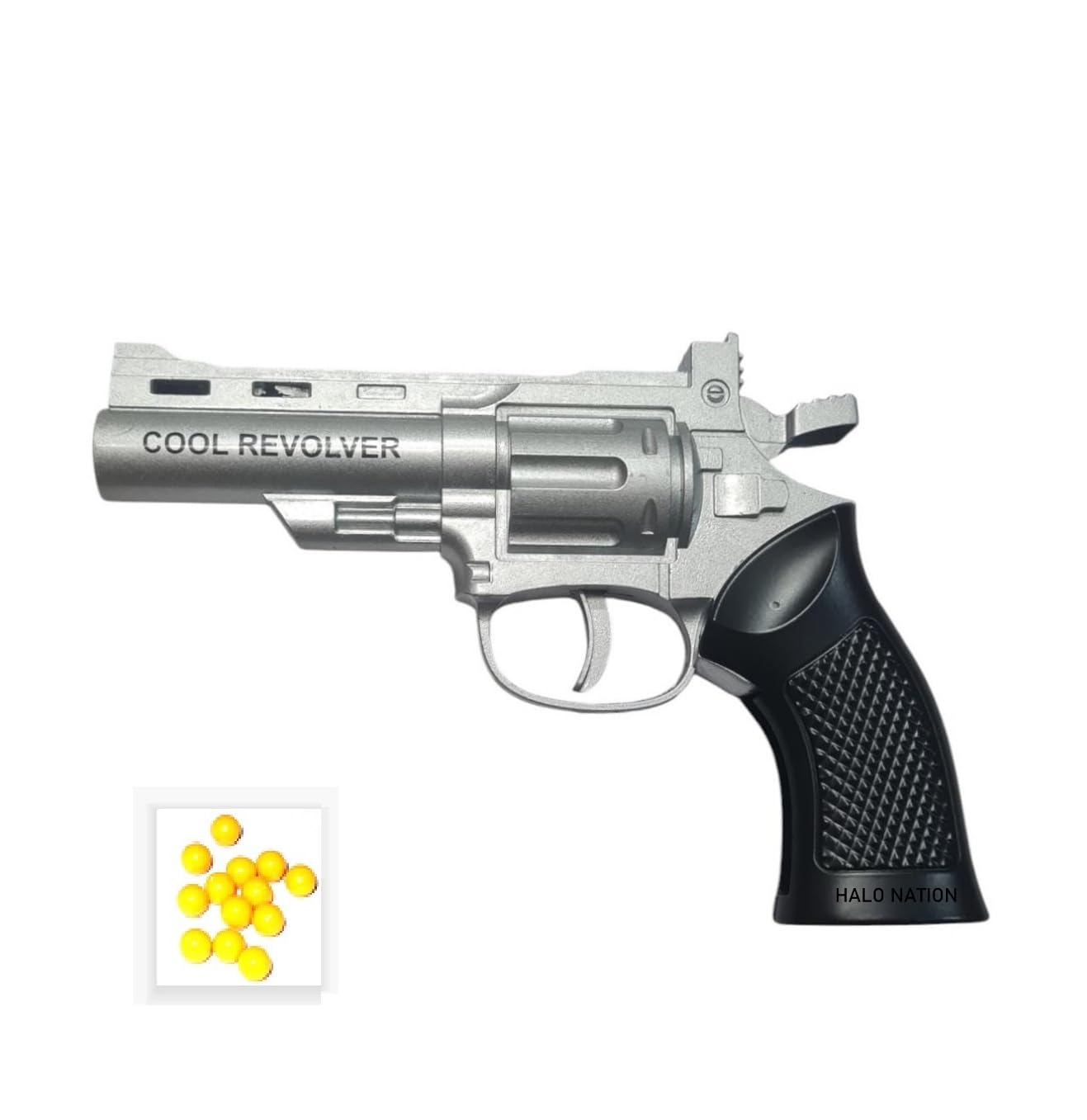 HALO NATION® Mini Revolver Metal Gun Toy with 100 BB Bullets Gun Toy for Boys Diecast Foldable Pistol Display Collection - Silver Black