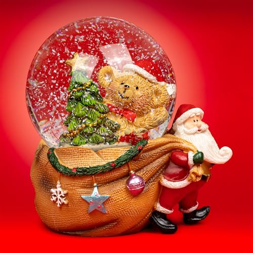 SIKORA SK27 Mittelgroße Glas Deko Schneekugel Bär im Sack...