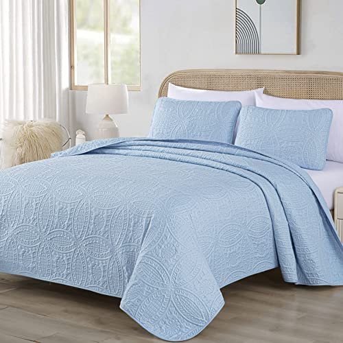 Image of Chezmoi Collection Austin 3-Piece Oversized Bedspread Coverlet Set (King, Chambray Blue)