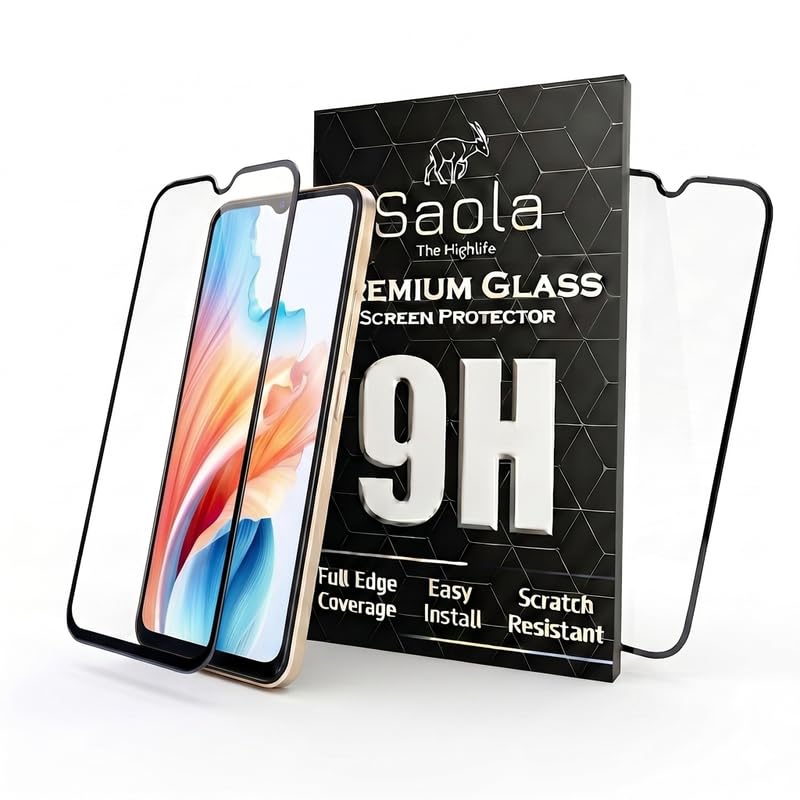 Image of Saola HD Clear Tempered Glass for OPPO A18 | High Strength 9H Protection, Smooth Touch, Full Coverage Screen Guard, 2-Step Installation Kit | Quick & Easy Application (Pack of 2)