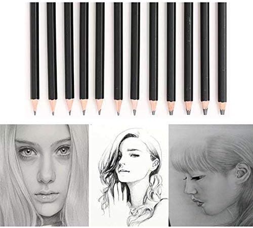 12-Pack Drawing Sketch Pencil Set 4H 2H H B 2B 4B 6B 8B 10B 12B 14B graphite sketching pencils with 2 erasers and a pencil sharpener for Kid Adults Artists Student Beginners Professional