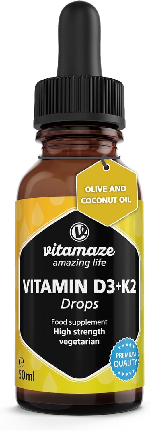 Vitamin D3 K2 Drops High Strength - Vitamin D 5000 IU + Vitamin K2 11 mcg (MK-7) -Sublingual Liquid - 50 ml (1700 Drops), Vegatarian Without Additives - High Bioavailability