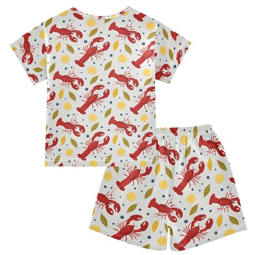 Lobster Leaves Lemon Pajama Set, Short Sleeve Cotton Sleepwear Nightwear2
