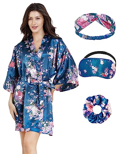 Image of EPLAZA Women Floral Satin Robe Bridal Dressing Gown Wedding Bride Bridesmaid Kimono Sleepwear