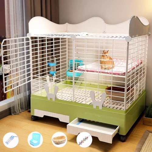 Puhang うさぎケージ ペット 小動物ケージ 長さ73CM×奥行47CM×高さ75CM 室?飼い 5点セット 飼育ゲージ 小屋 うさぎ巣 中大型 プレイサークル 屋根 キャスター付き 引き出しトイレ付 天井扉 移動便利 組み立て簡単 掃除しやすい 通気