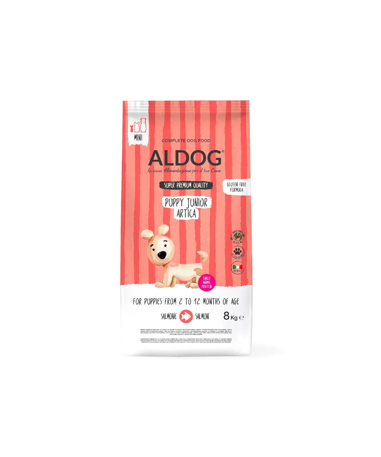 Pienso monoproteico para perros y cachorros, alimento para perros cachorros de todos los tamaños y razas, N. Aldog Puppy-Junior Artica Pienso Mini, 1 paquete de 8 kg, 1 x 8 kg.