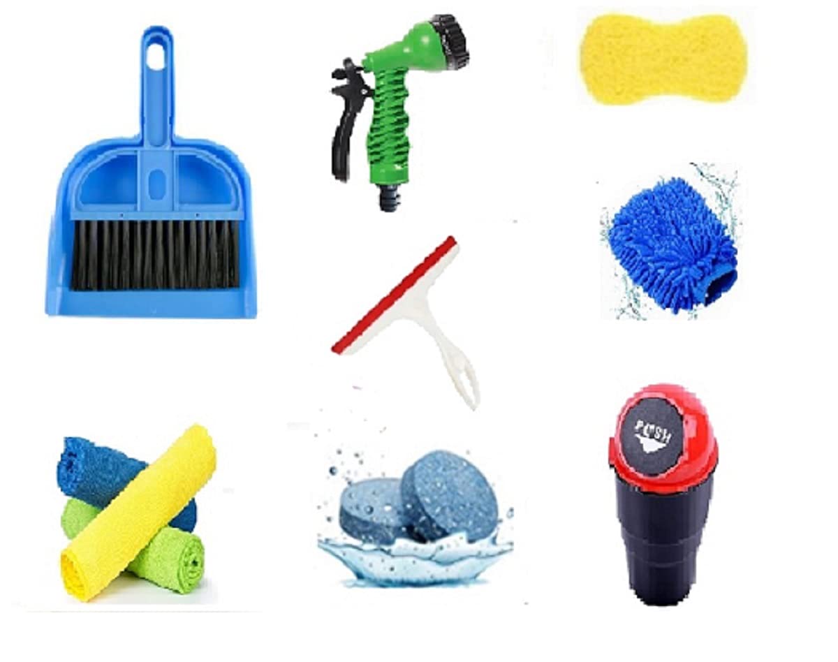 TOZRY® car Cleaning kit Combo car Accessories Cleaning(car dustbin /7 in 1 Spray Gun/Hand gloves/sponge/wiper/1pcs Magic Tablet/Mini Dustpan) -car Washing kit(10Pcs Combo)-image-32