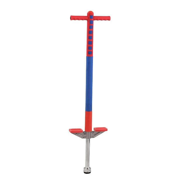 Relaxdays Saltador Pogo para niños hasta 35 kg, Acolchado, Antideslizante, Acero Inoxidable, Azul/Rojo