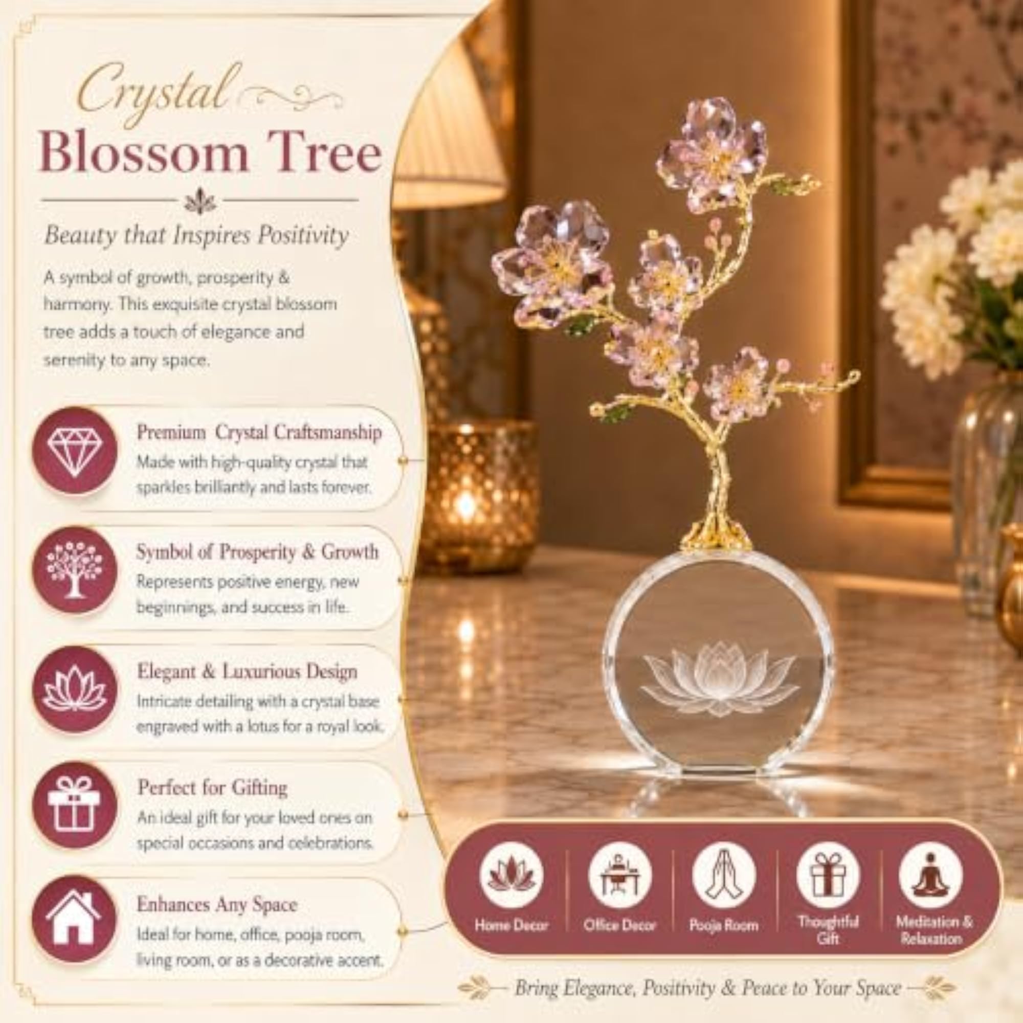 Crystal Money Tree Showpiece with Lotus Base