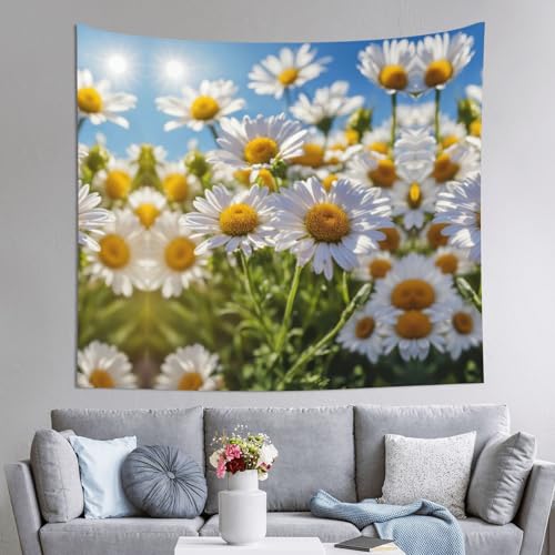 Tapisserie marguerite blanche sauvage tenture murale de chambre 152x130