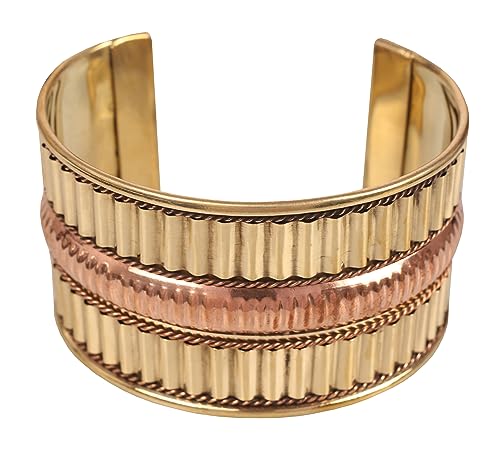 Image of Touchstone Indian Bollywood Desire Brass Base Exotic Workmanship Free Size Cuff Bracelet in Antique Gold Or White Or Copper Tone for Women.