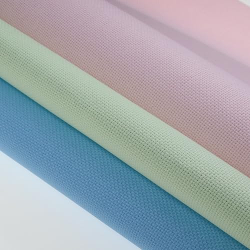 Image of KCS 3 pc of 15 inch x 18 inch(38cmx45cm) Counted Cross Stitch Cotton Aida Cloth Needlework Rolled Fabric Box,16CT,Light Blue+Pink+Light Green