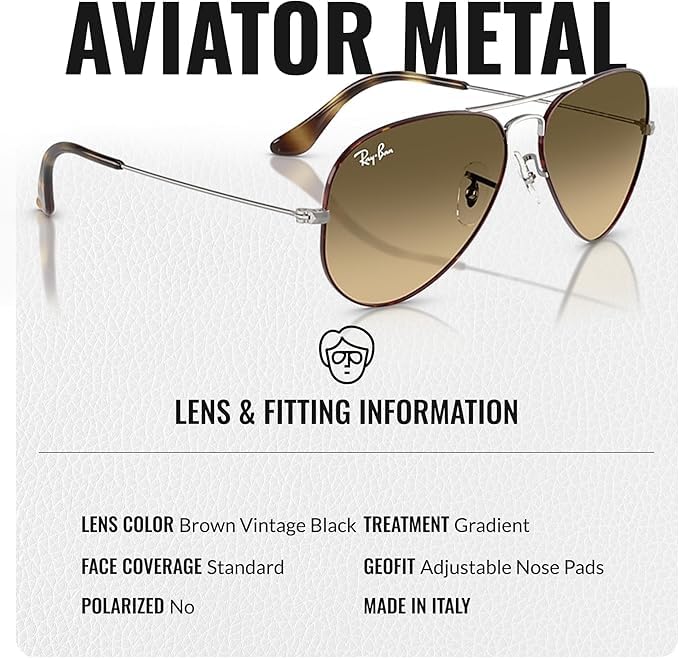 Image of Ray-Ban RB3025 AVIATOR LARGE METAL Pilot Shape Sunglasses for Men & Women with Official Eyewear Kit