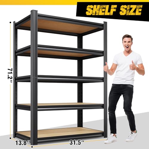 Image of 2-Pack Garage Shelving for Multi-Room Home Storage & Organization, 71 inch H x 32 inch W x 14 inch D 5-Tier Adjustable Metal Storage Rack for Tools, Household Items, Garage, Workshop, Pantry