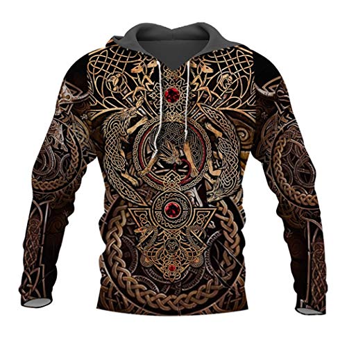 Sweat à capuche Viking homme beige M avec imprimé Harajuku 3D
