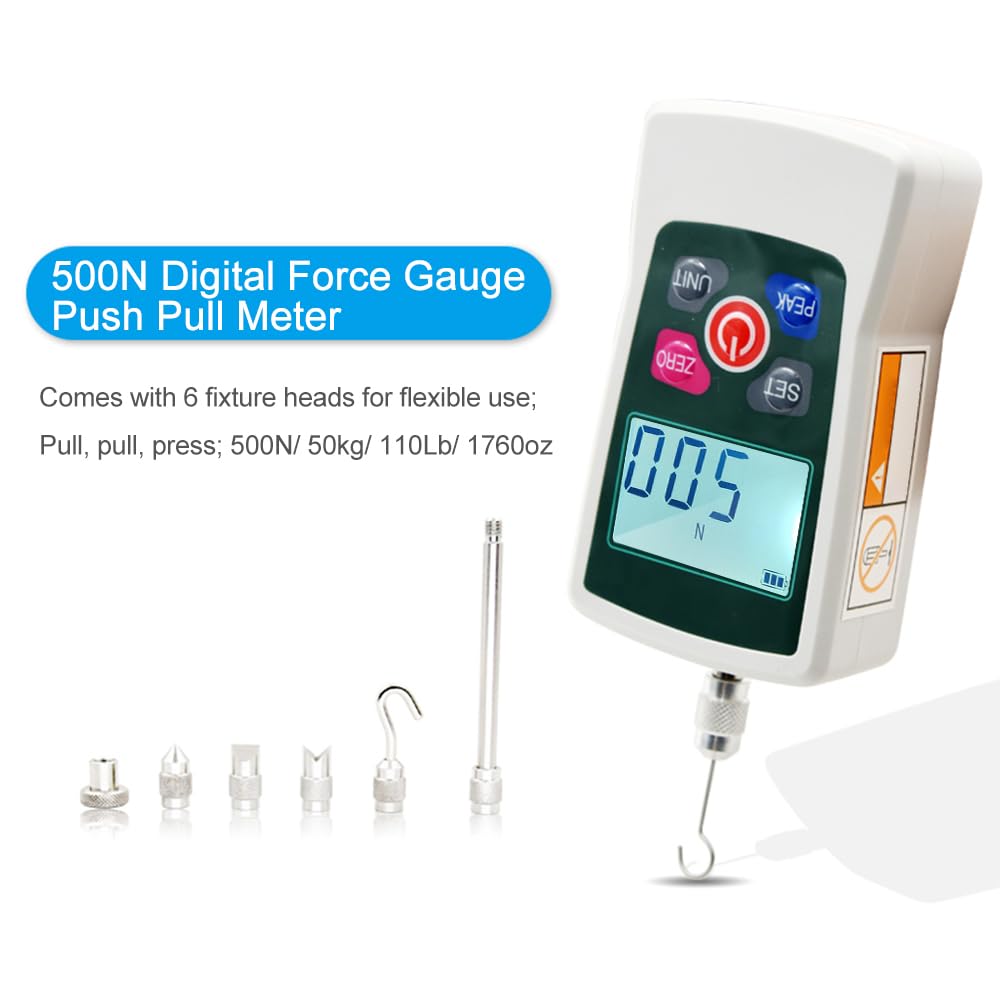 Dioche Medidor De Fuerza De Empuje Y Tracción Digital, Medidor De Fuerza Portátil Con Pantalla Retroiluminada Y Apagado Manual, 500N