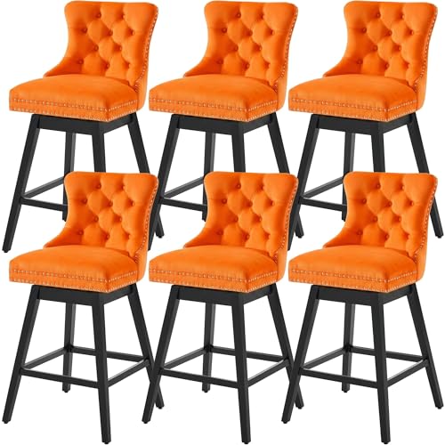 Image of Orange Swivel Bar Stools, Velvet Counter Height Bar Stool Set of 6
