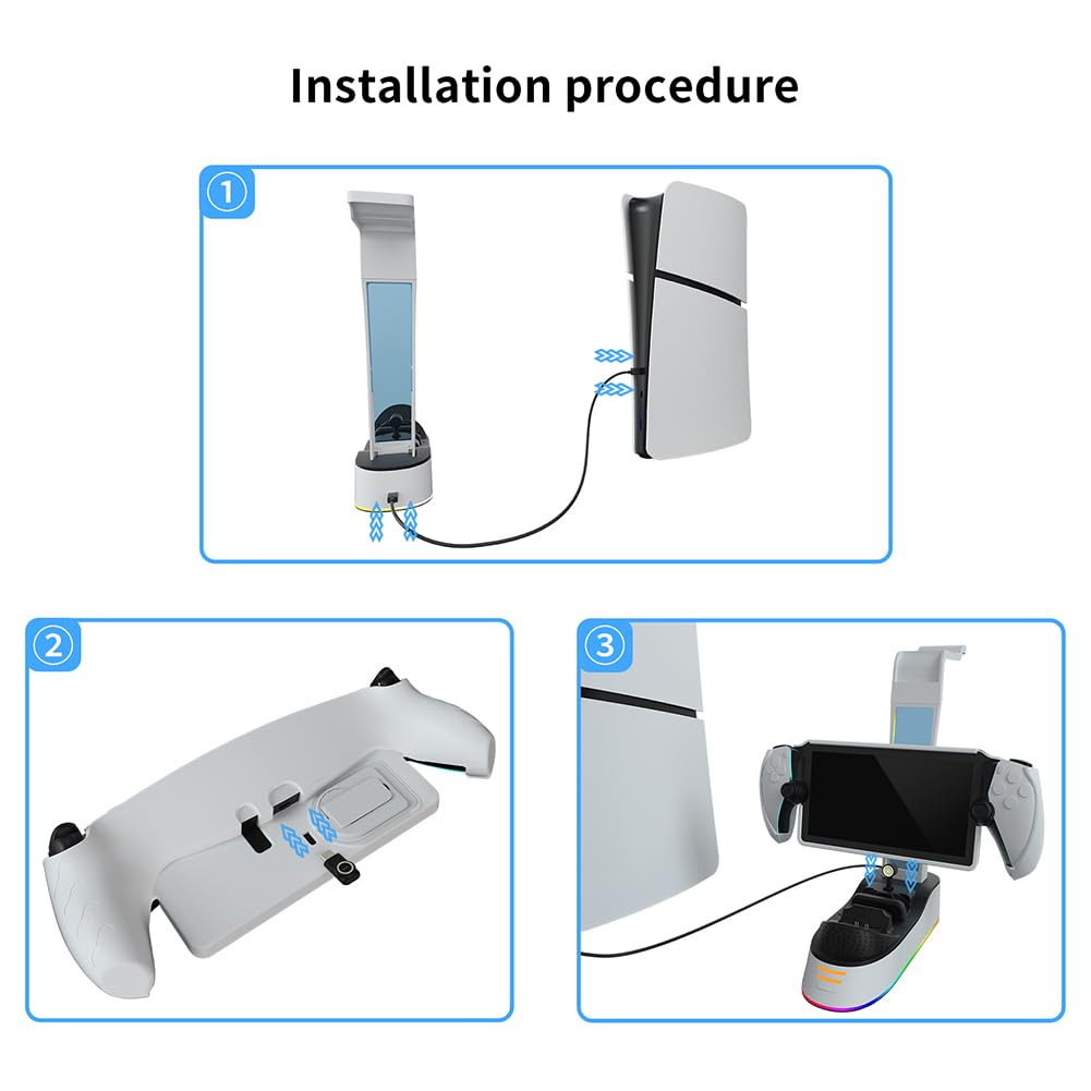 Estación de Carga portátil con Soporte para Auriculares para Controlador PS5 Soporte de Carga Indicador de Carga de luz RGB para Consola de Juegos Portal