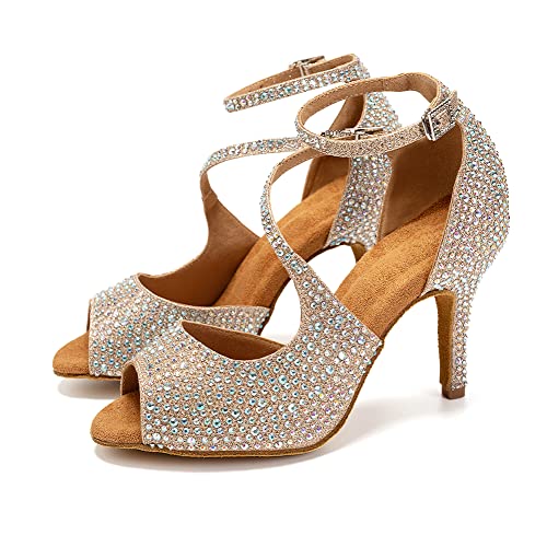 SWDZM Women's Latin Dance Shoes Peep-Toe Ballroom Salsa Chacha Performance Practice Dancing Shoes,Model-YCL5222