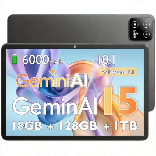 UBDXBD Tablette 10 Pouces Android 15 avec étui, 18Go RAM (6+12) 128Go, Octa-Core T30, 1To Extensible, WiFi 6, Batterie 6000mAh, écran IPS HD, Widevine L1,...