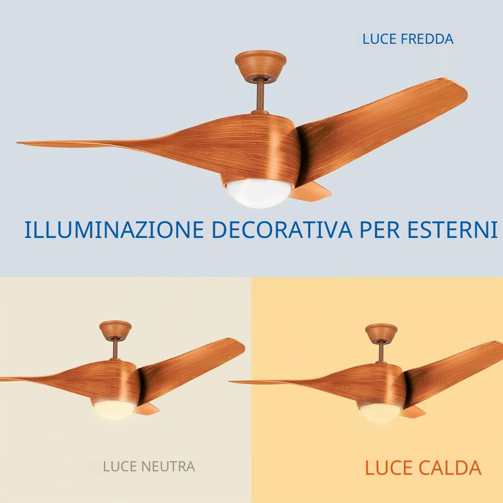 M mimotec - Ventilatore da Soffitto con Led Fanton Legno con Luce e Telecomando, Basso consumo, motore DC, 8 velocità,Silenzioso,3 Pale, modalità inverno-estate, LM8081