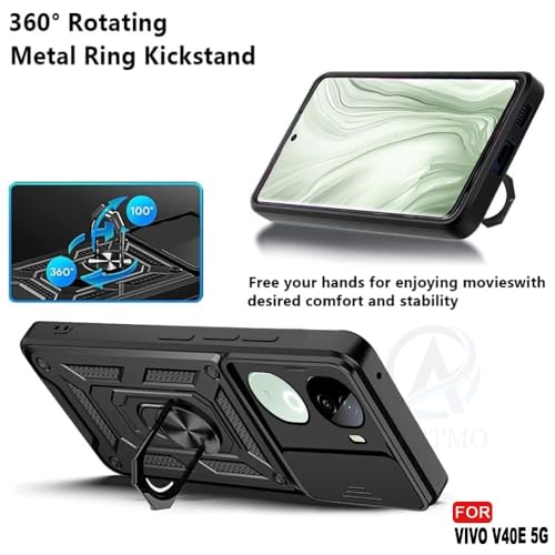Image of AIBEX Back Cover for Vivo V40e 5G / iQOO Z9s 5G | D10 Tough Armor Case | Sliding Camera Shield | 360 Protection | Kickstand Ring Holder | Military-Grade Shockproof Bumper Case