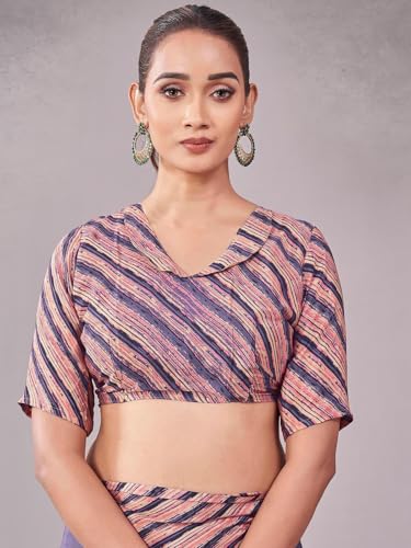 Image of Satrani Women's Crepe Printed Saree with Unstitched Blouse Piece