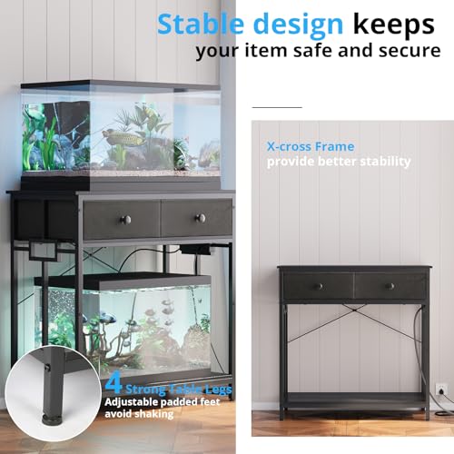 Image of VOWNER 20-29 Gallon Aquarium Stand with Power Outlet, Metal Frame Fish Tank Stand with Cabinet Storage, Double Turtle Reptile Terrariums Tank Stand, 31.5 inch L*15.7 inch W Tabletop, 400LBS Capacity, Black