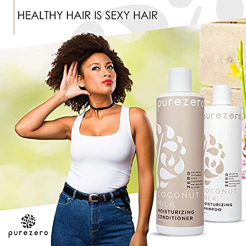 Purezero Coconut Milk Shampoo & Conditioner Set - Intense Hydration & Increase Shine - Fight Dandruff & Frizz - Zero Sulfates, Parabens, Dyes - 100% Vegan & Cruelty Free - Great For Color Treated Hair #TOP6