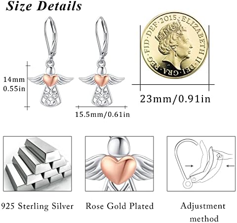 Guardian Angel Earrings 925 Sterling Silver Angel Leverback Earrings for Women Angel Wing Drop Dangle Earrings Jewelry for Women