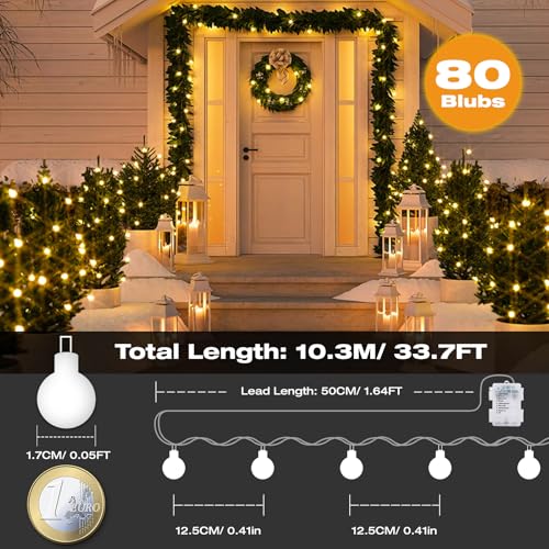 Kolpop Fairy Lights Battery Operated, 10.3M 80LED String Lights with Remote, 8 Lighting Modes, Timer, Dimmable, Waterproof Globe Christmas Light for Outdoor Indoor Bedroom Garden(Warm White) - Cosy Home Interiors Kolpop Fairy Lights Battery Operated, 10.3M 80LED String Lights with Remote, 8 Lighting Modes, Timer, Dimmable, Waterproof Globe Christmas Light for Outdoor Indoor Bedroom Garden(Warm White) - Image 6