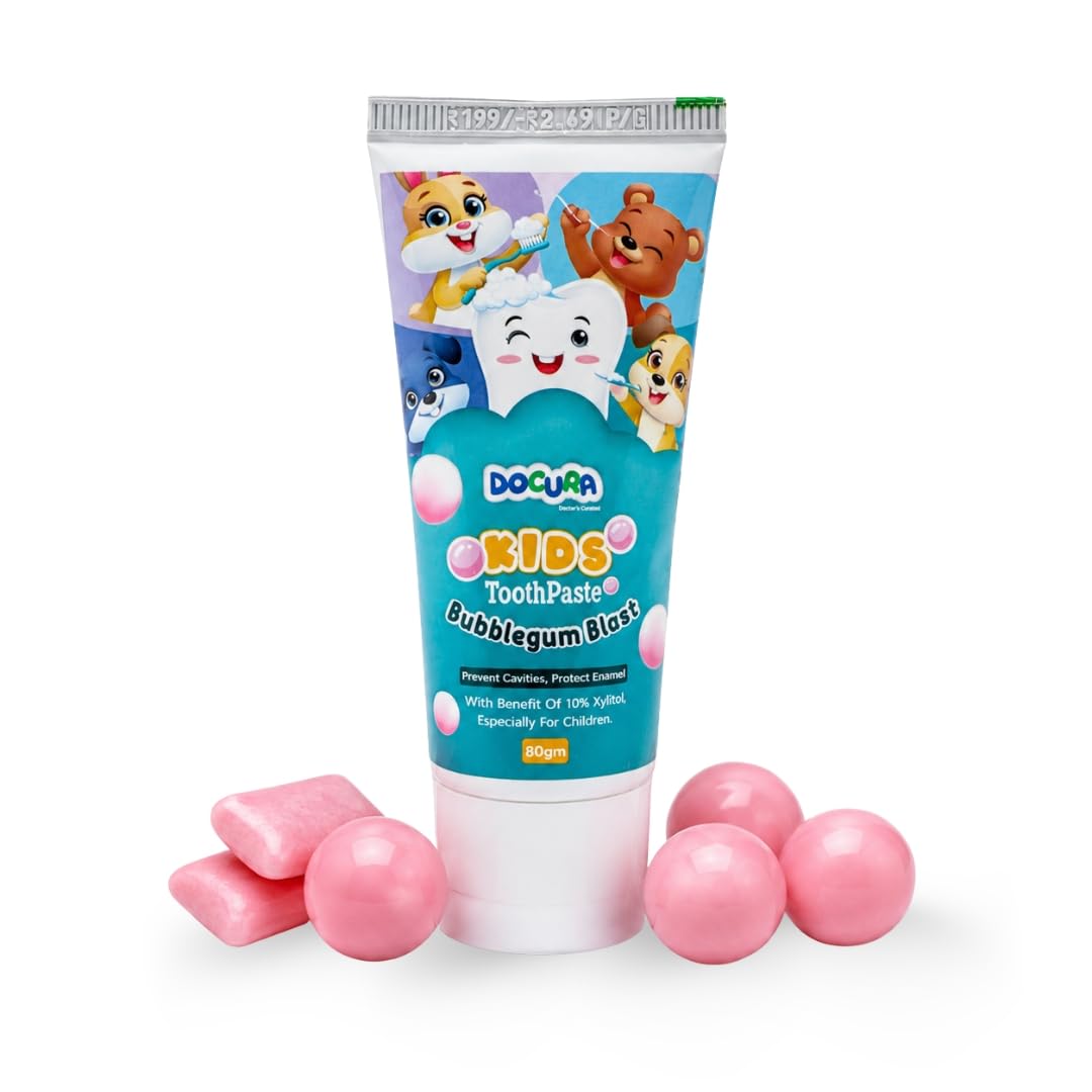 Docura Kids Toothpaste for 2 years and above - Bubblegum Flavuor | 10% Xylitol for Stronger Teeth & Cavity Protection | 80gm-image-18