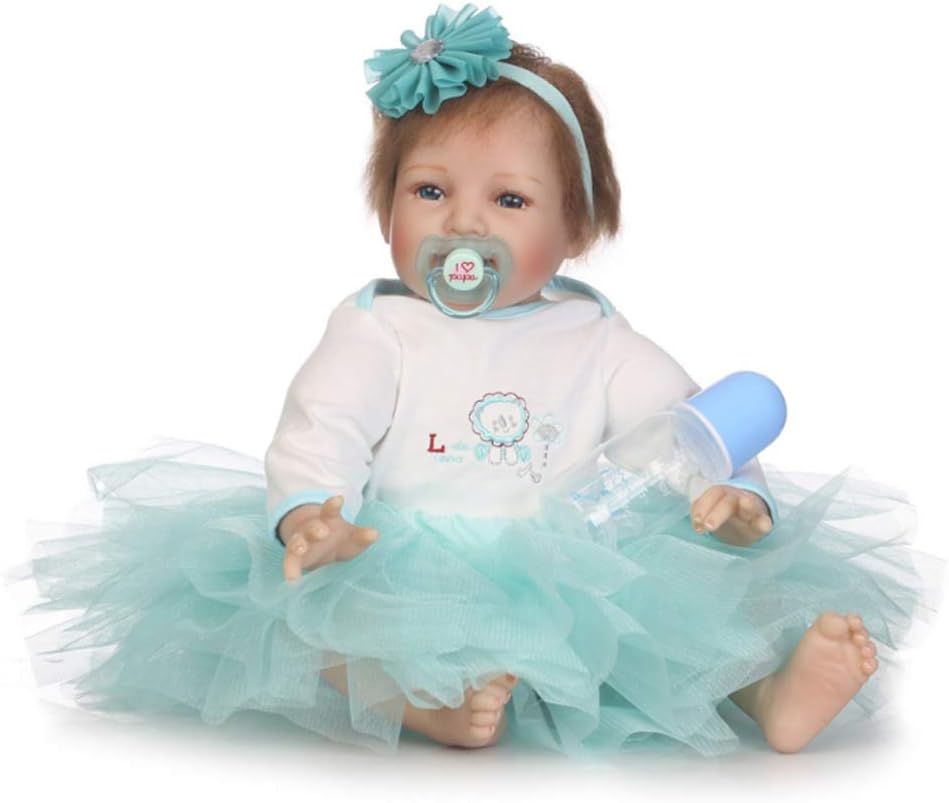 Baby Doll Blue Dress Rewborn Nursery Baby Alive Doll Realistic Pretend Role Play Kids Toys Cute Newborn Baby Girl Doll Lifelike With Clothes Hair Accessories Feeding Toys Milk Bottle Baby Toddlers Inf