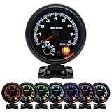 MH 3.75' 95mm Tachometer 0-8000 Large RPM Gauge 7 Color Car AUTO Tacho Shift Light with Dashboard Pod (Black)
