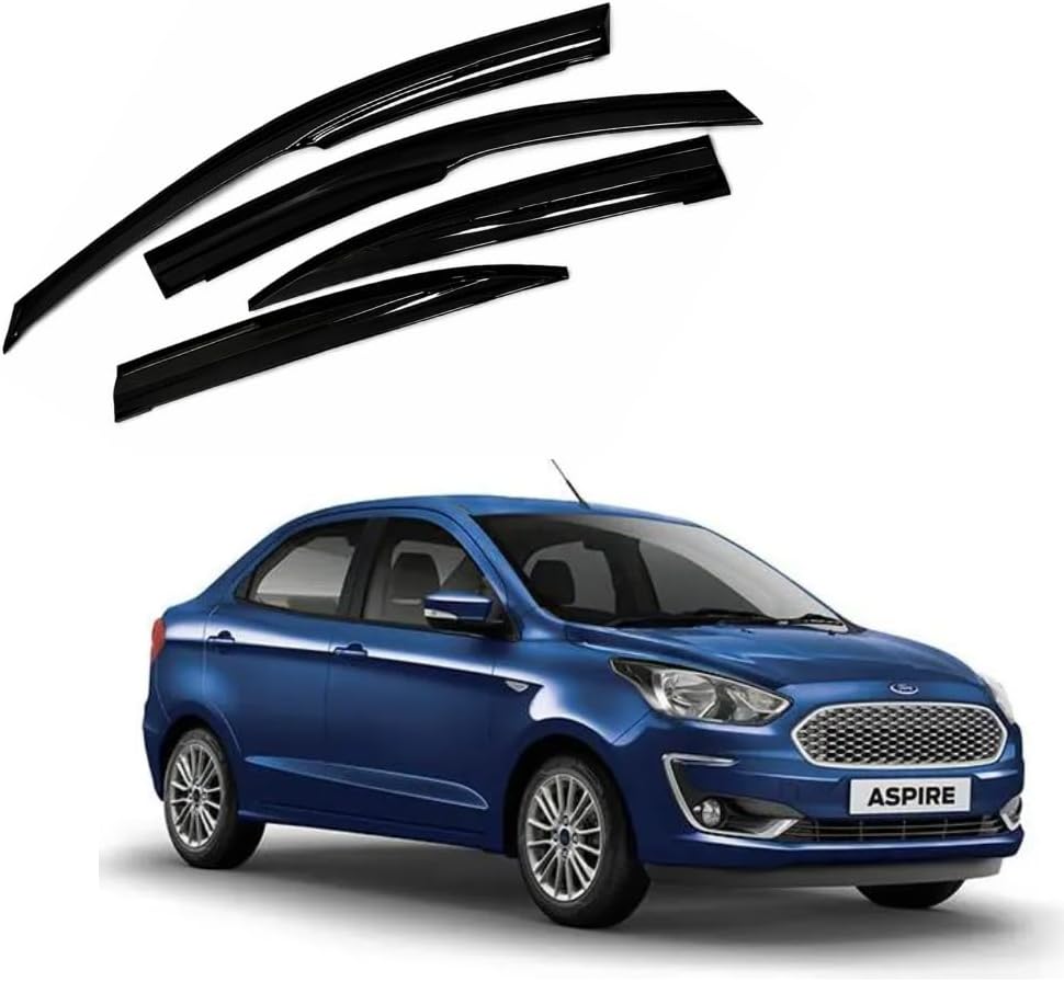 Riax Accessories Black Door Visor (Figo Aspire Car) Rain Guard & Wind Deflector for | Window Visor for Sun, Rain, Dust Protection Set of 4.