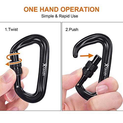 Favofit Locking Carabiner Clips, 4 Pack, 12KN (2697 lbs Each) Heavy Duty Caribeaners for Camping, Hiking, Outdoor & Gym etc, Small Carabiners for Dog Leash & Harness, Black