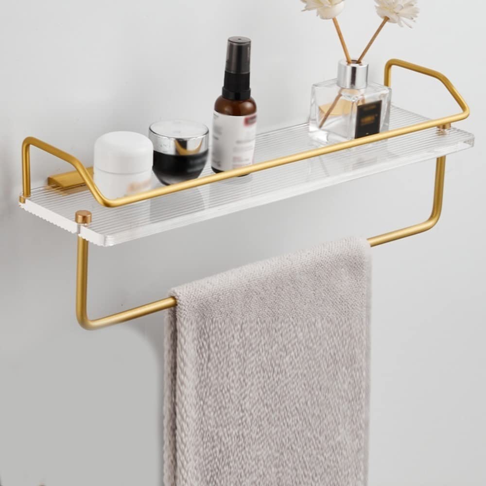Étagère de salle de bain perforée avec porte-serviette intégré