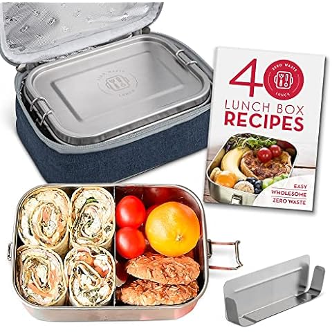 Country Trading Co. Bento Lunch Box and Insulated Lunch Bag | Stainless Steel | Leak Proof Lid | Ideal Salad, Sandwich, Snack Container | Removable Divider | Lunch Box Ideas Recipe Book Cover