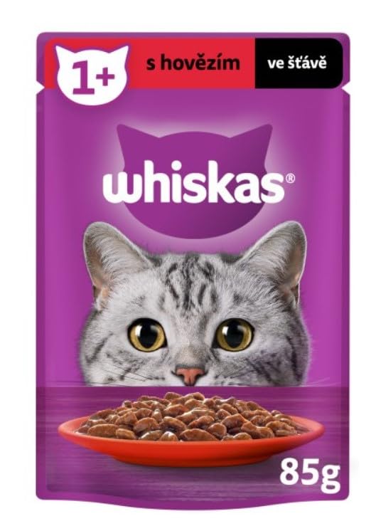 Whiskas Adult 1+ Nourriture pour chat au bœuf en sauce – Nourriture humide de haute qualité pour chats adultes – 28 sachets de 85 g