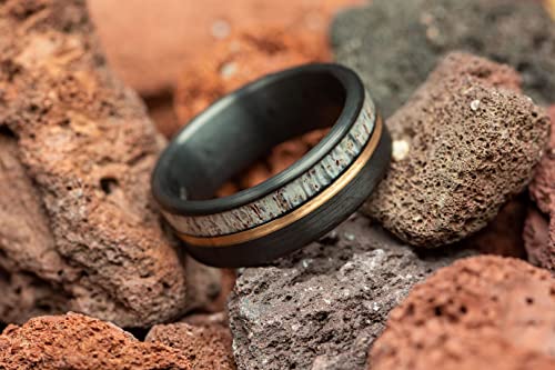 Deer Antler Mens Wedding Ring Rose Gold Strip Brushed Black Tungsten | Mens Wedding Band | 8Mm Comfort Fit Mens Ring #TOP4