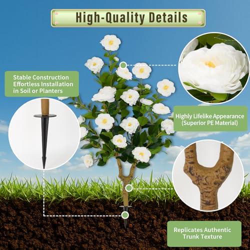 Image of 35.5 inch Artificial White Camellia Tree 2-Pack, UV Resistant Indoor Outdoor