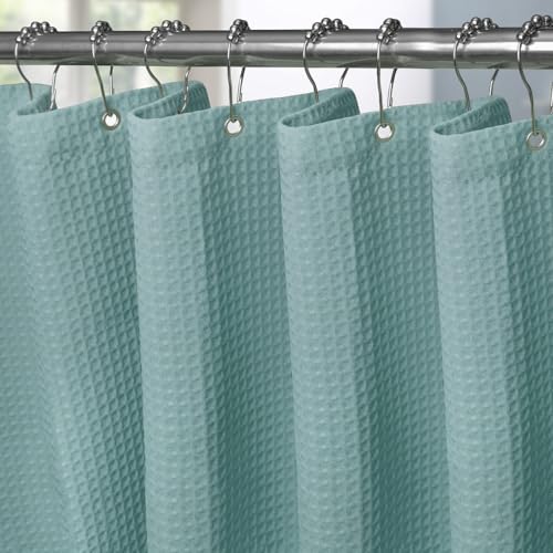 VANZAVANZU Shower Curtain for Bathroom with Metal Hooks Waffle Fabric Shower Curtain Heavy Duty Bath Curtain for Wet Room Bathtub Shower Stall Weighted Hem