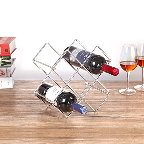 Buruis Countertop Wine Rack - 6 Bottle Wine Holder For Red White Wine Storage - Freestanding Metal Wine Rack - Small Tabletop Wine Rack - Modern Wine Bottle Holder (6 Bottle Silver) #TOP1