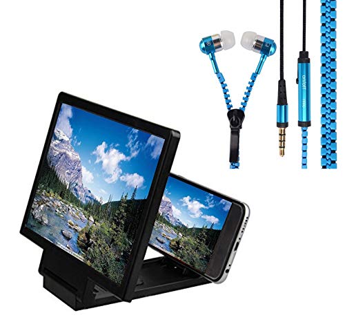 TechKing Mobile Phone 3D Screen Enlarger Magnifier Anti Radiation Foldable Screen Magnifier and Zipper in-Ear Wired Earphone with Mic for All Mobiles