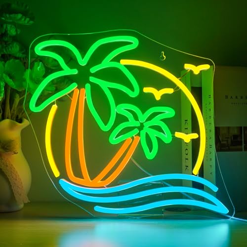 Horseneon Enseigne néon en forme de palmier en forme de cocotier - Panneau lumineux LED alimenté par USB - Pour chambre à coucher plage restaurant homme...