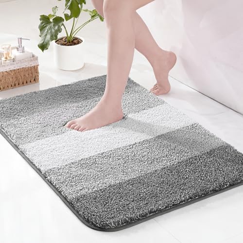 Exclusivo Mezcla Alfombra de Baño de Microfibra - Antideslizante, Absorbente y Extra Suave, Secado Rápido y Lavable a Máquina, para Baño, Ducha y Decoración, 40 x 60 cm, Gris