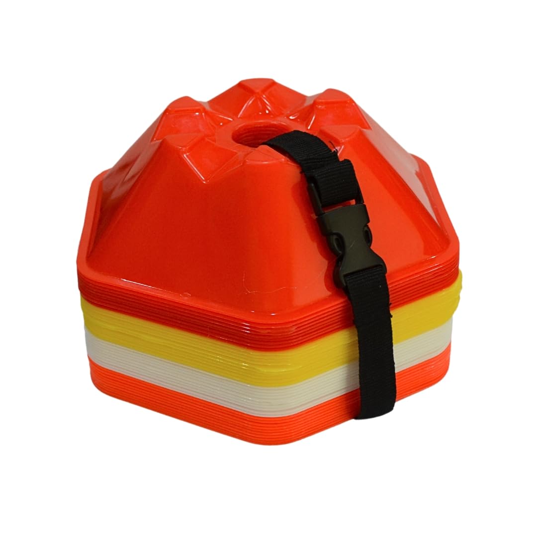 GSISoccer Cone Set with Carry Strap for Sports & Agility Training Drills (Hexa Cones - 40 Pack)
