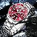 OLEVS Mens Watches,Red Watches for Men,Mens Silver Watch Red Face Business Dress Wrist Watch for Man Large Dial Relojes para Hombres Analog Quartz Stainless Steel Casual with Date