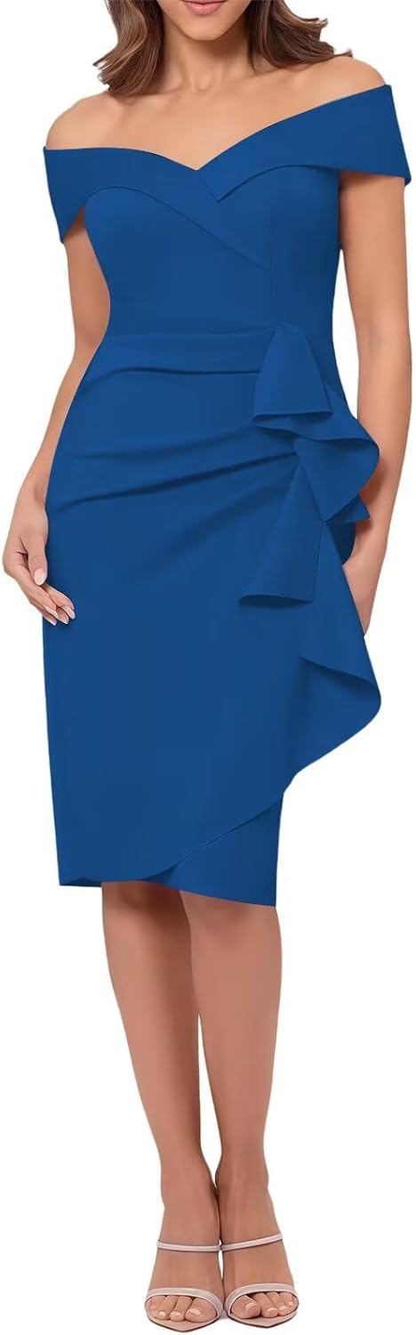 Satin Off The Shoulder Mother of The Bride Dresses for Women Tea Length Evening Gown Mermaid Wedding Guest Dress