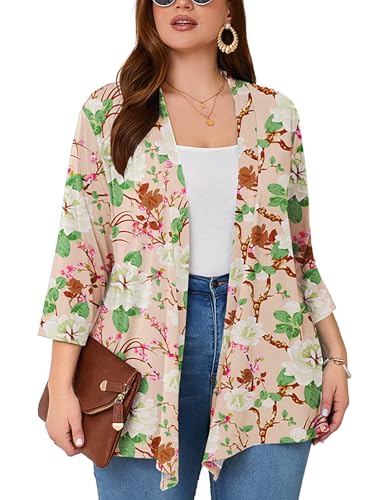 Image of AusLook Women's Plus Size Lightweight Open Front Cardigan 3 /4 Sleeve Cover Ups Shrugs Shawls and Wraps Kimono Jacket Coat